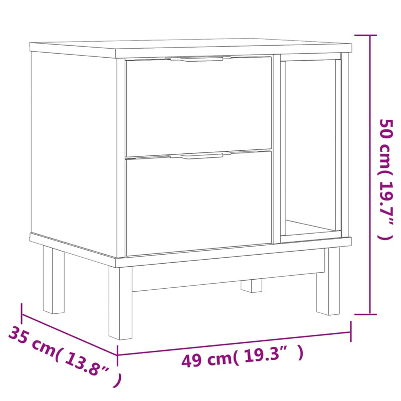 Bedside Cabinet FLAM 49x35x50 cm Solid Wood Pine