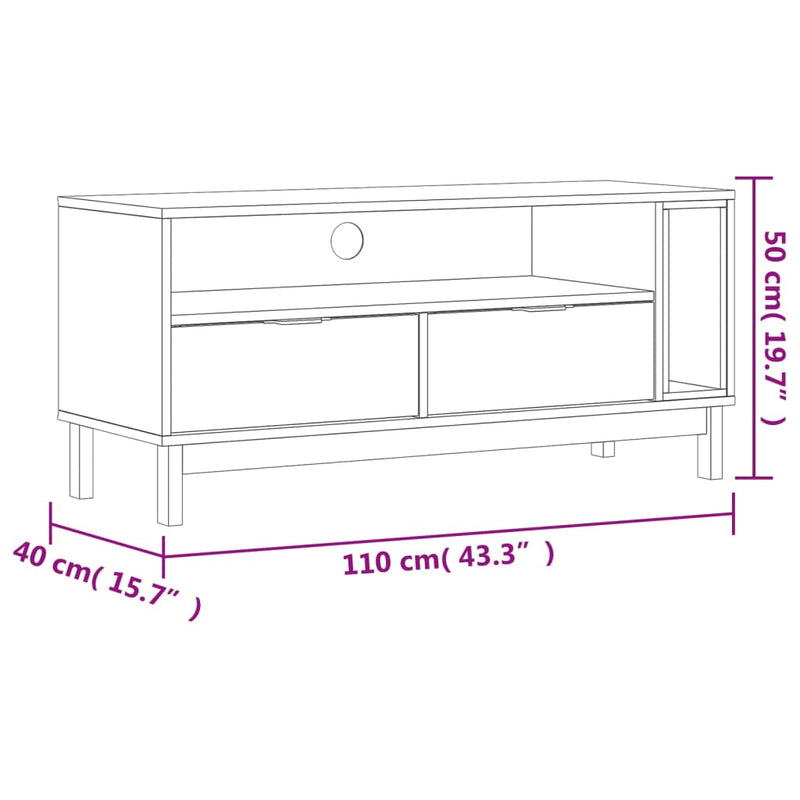 TV Cabinet FLAM 110x40x50 cm Solid Wood Pine