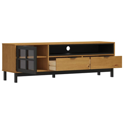 TV Cabinet with Glass Door FLAM 158x40x50 cm Solid Wood Pine