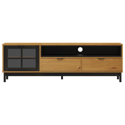 TV Cabinet with Glass Door FLAM 158x40x50 cm Solid Wood Pine