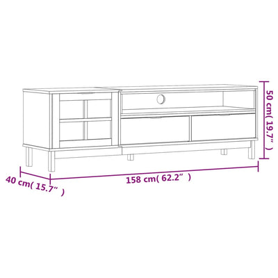 TV Cabinet with Glass Door FLAM 158x40x50 cm Solid Wood Pine