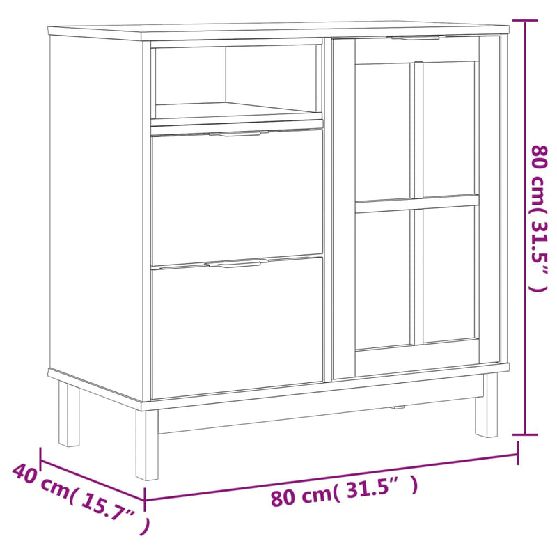 Sideboard with Glass Door FLAM 80x40x80 cm Solid Wood Pine