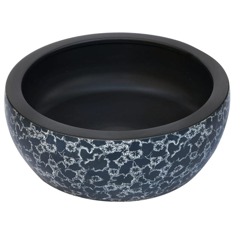 Countertop Basin Black and Blue Round Φ41x14 cm Ceramic