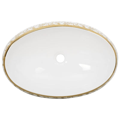 Countertop Basin White and Gold Oval 59x40x15 cm Ceramic