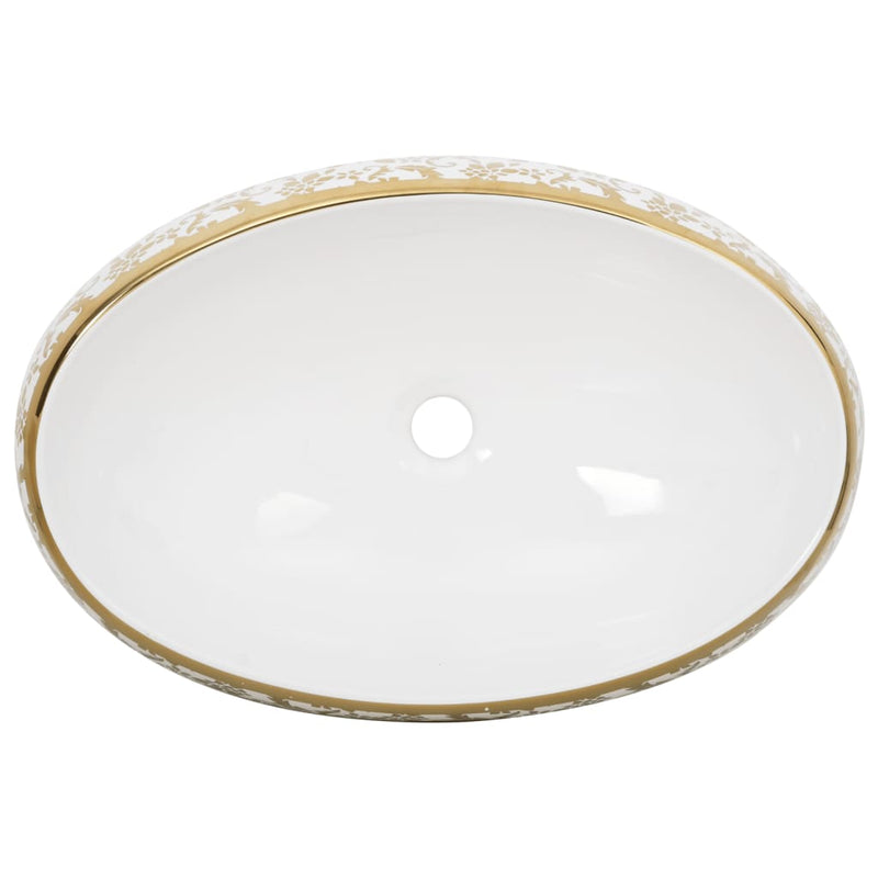 Countertop Basin White and Gold Oval 59x40x15 cm Ceramic