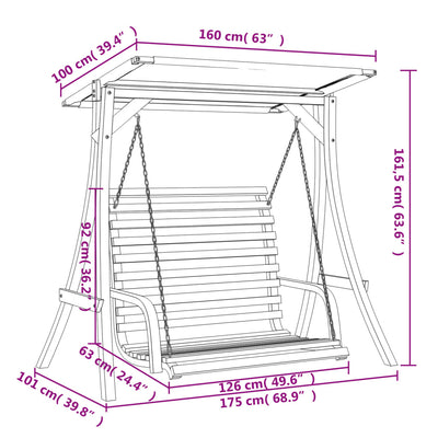 Swing Bench with Canopy Solid Wood Spruce with Teak Finish