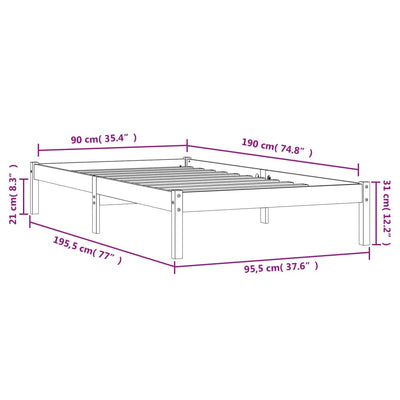 Bed Frame 90x190 cm Solid Wood Pine