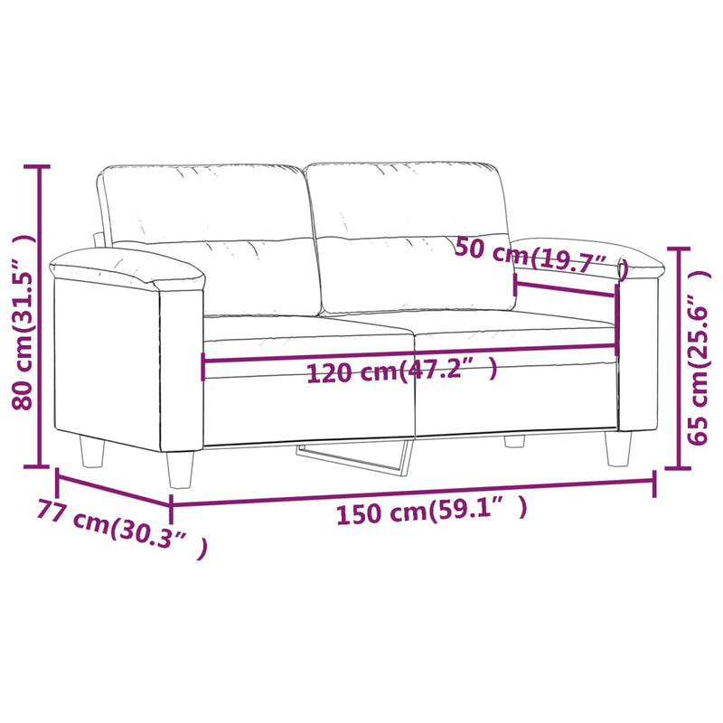 2-Seater Sofa Dark Grey 120 cm Microfibre Fabric