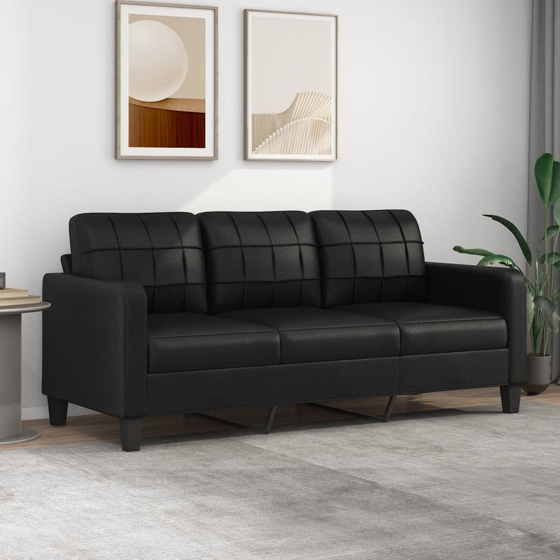 3-Seater Sofa Black 180 cm Faux Leather