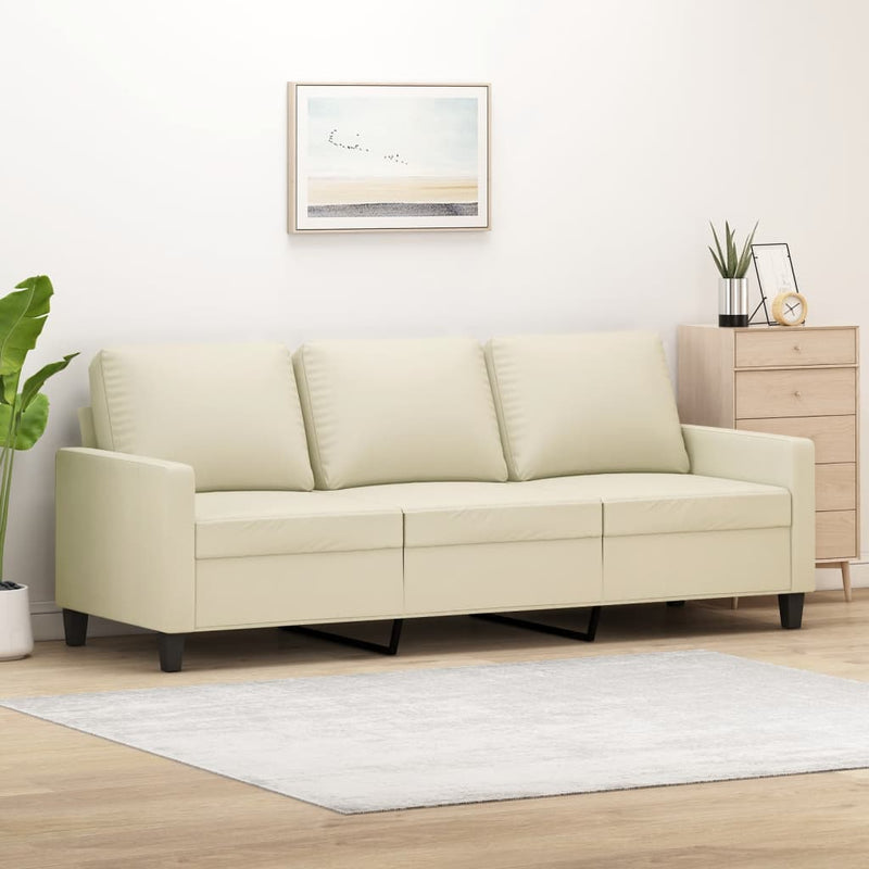 3-Seater Sofa Cream 180 cm Faux Leather