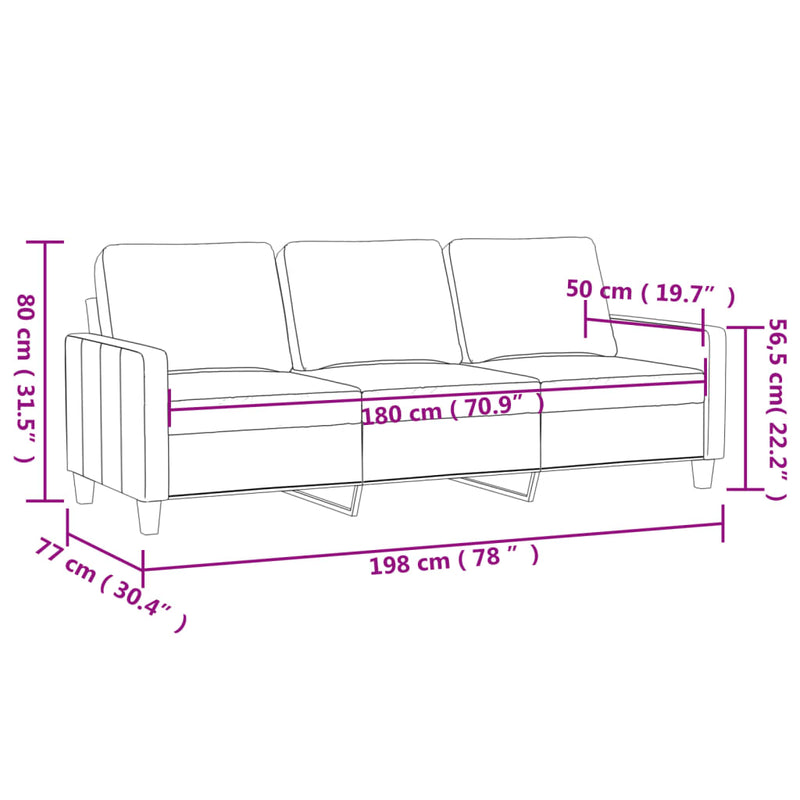 3-Seater Sofa Black 180 cm Fabric