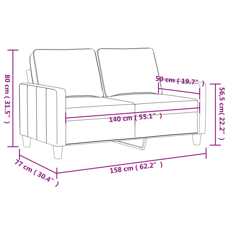 2-Seater Sofa Light Grey 140 cm Velvet