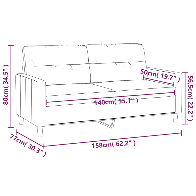 2-Seater Sofa Black 140 cm Fabric