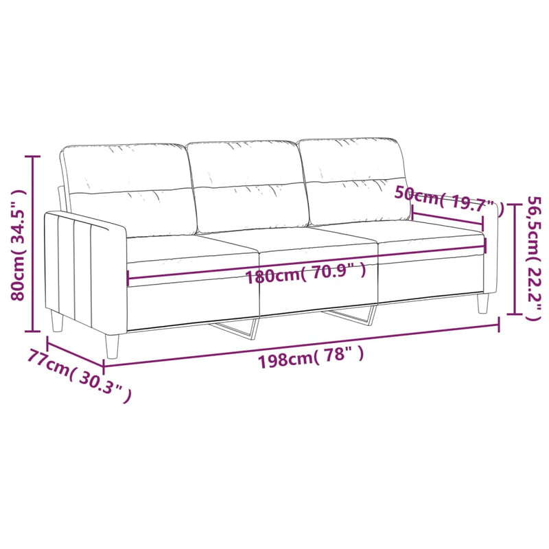 3-Seater Sofa Black 180 cm Fabric