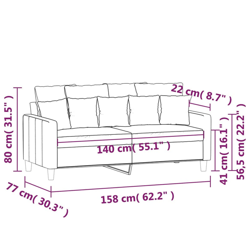 2-Seater Sofa Dark Grey 140 cm Velvet