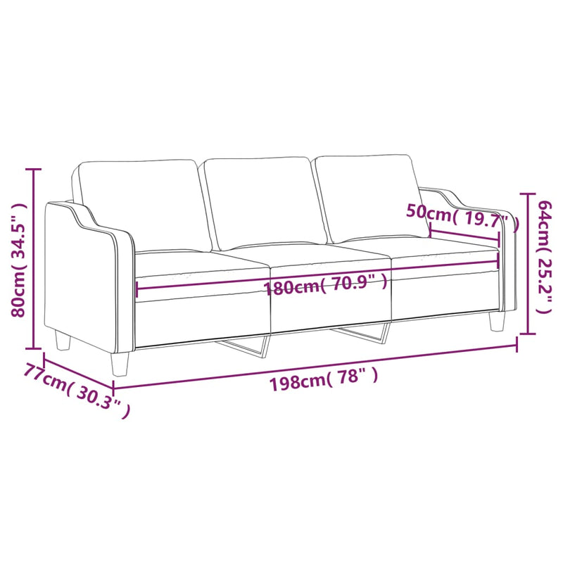 3-Seater Sofa Dark Grey 180 cm Fabric