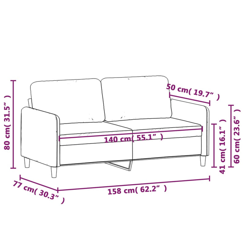 2-Seater Sofa Dark Grey 140 cm Velvet