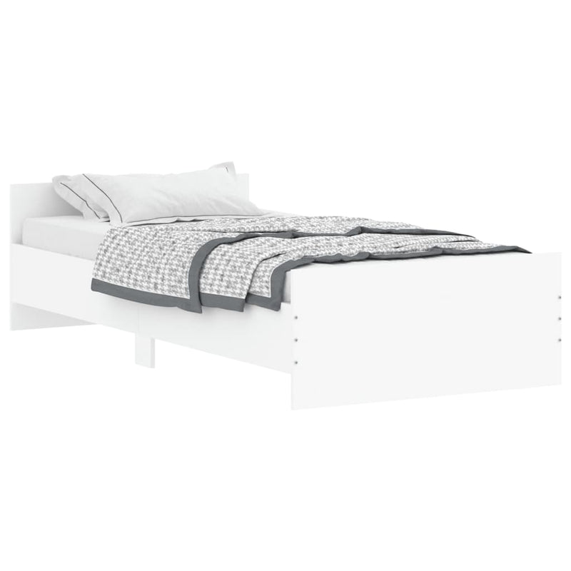 Bed Frame White 92x187 cm Single Size Engineered Wood