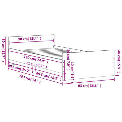 Bed Frame White 92x187 cm Single Size Engineered Wood