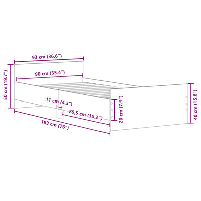 Bed Frame without Mattress Sonoma Oak 90x190 cm Engineered Wood