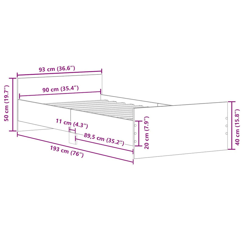 Bed Frame without Mattress Sonoma Oak 90x190 cm Engineered Wood