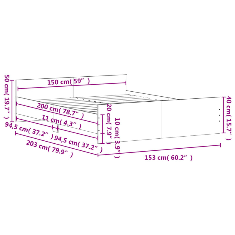 Bed Frame without Mattress Sonoma Oak 150x200 cm