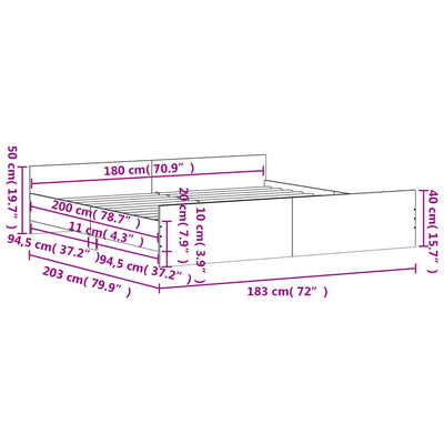 Bed Frame without Mattress Black 183x203 cm King