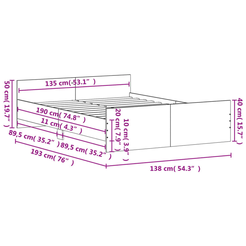 Bed Frame without Mattress Black 135x190 cm