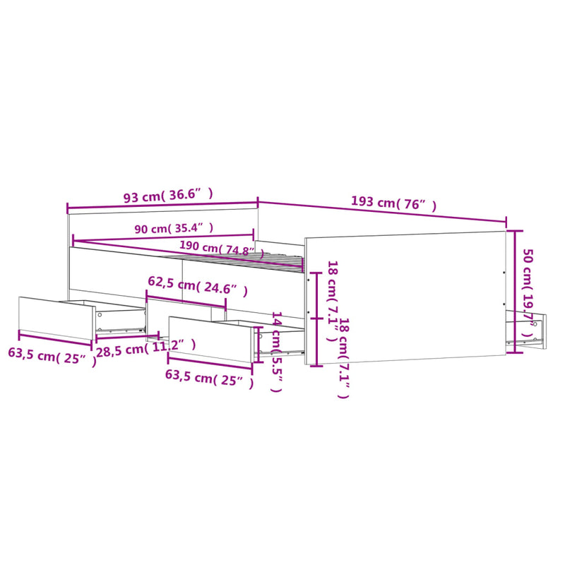 Bed Frame without Mattress White 90x190 cm