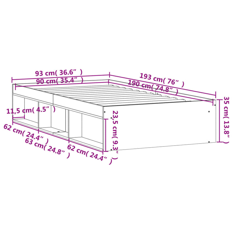 Bed Frame without Mattress Black 90x190 cm