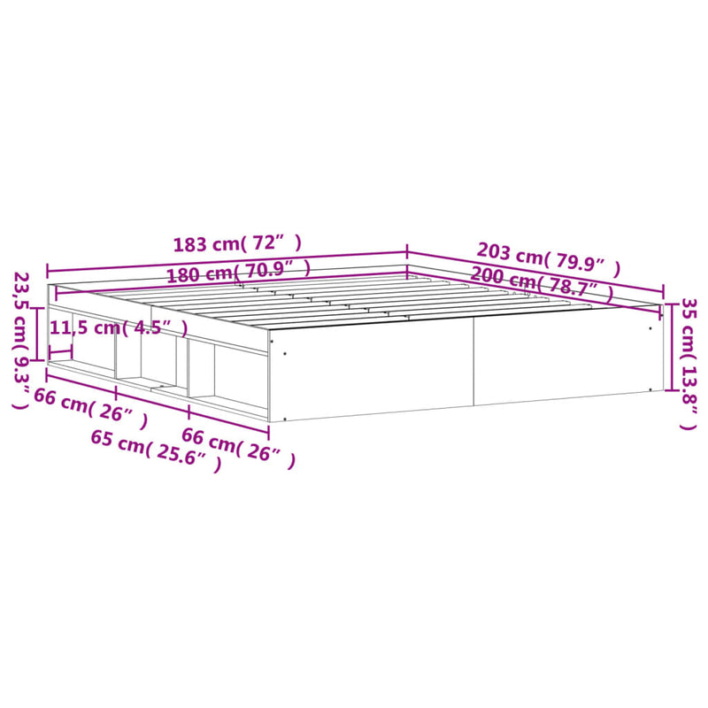 Bed Frame without Mattress Sonoma Oak 183x203 cm King