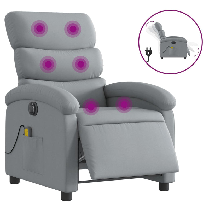 Electric Massage Recliner Chair Light Grey Fabric