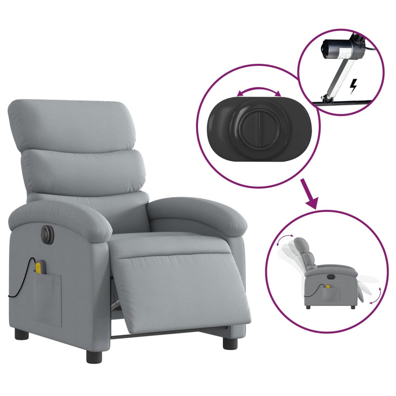 Electric Massage Recliner Chair Light Grey Fabric