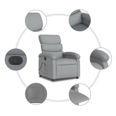 Electric Massage Recliner Chair Light Grey Fabric