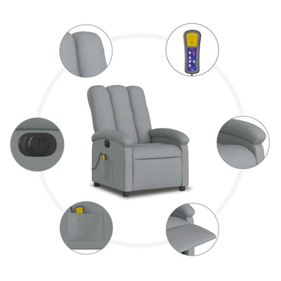 Electric Massage Recliner Chair Light Grey Fabric