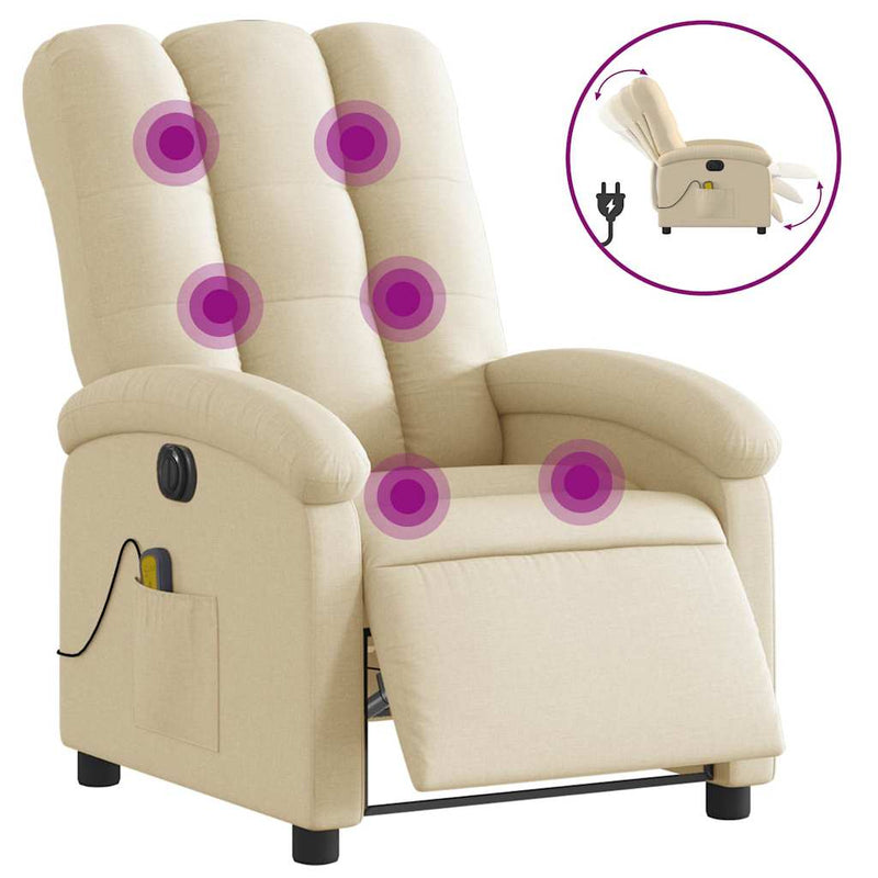 Electric Massage Recliner Chair Cream Fabric