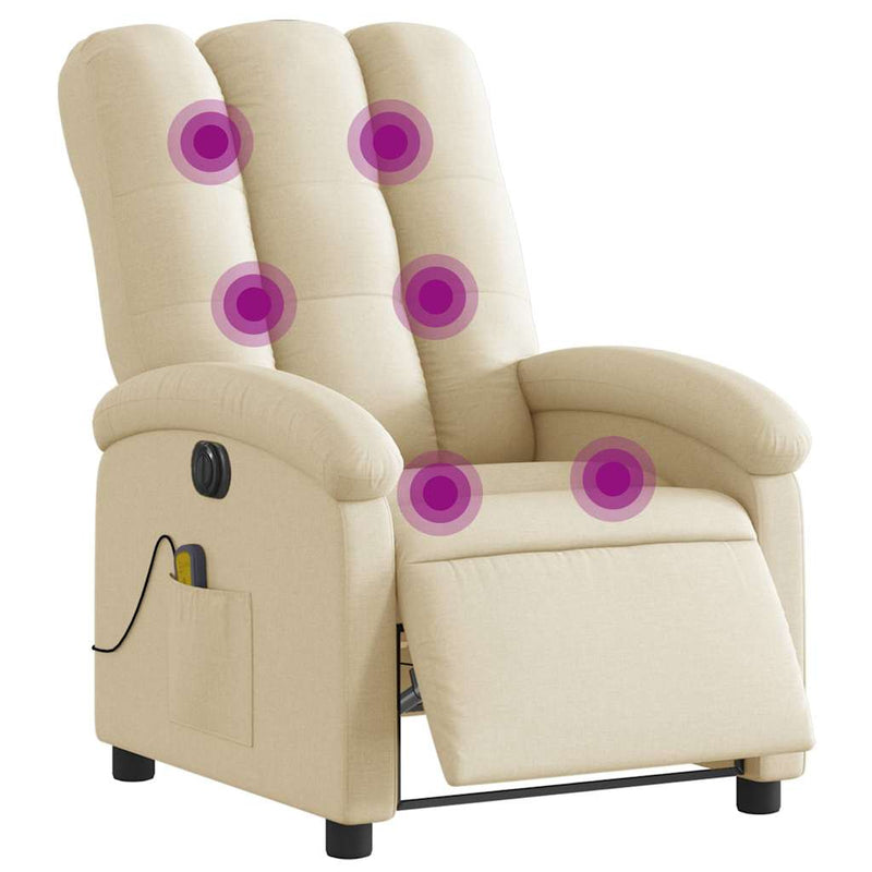 Electric Massage Recliner Chair Cream Fabric