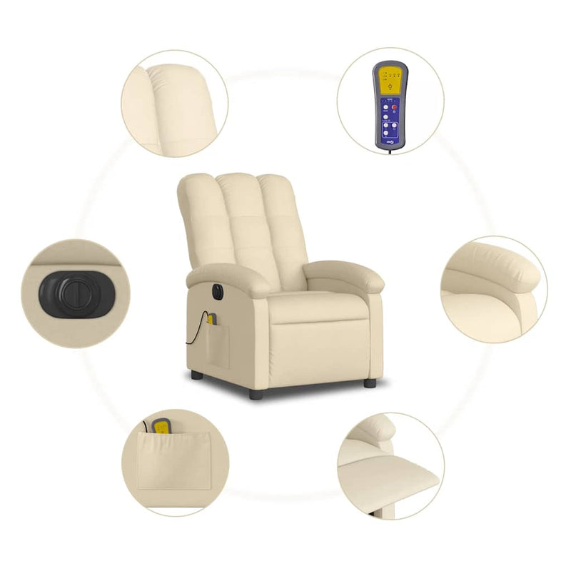 Electric Massage Recliner Chair Cream Fabric