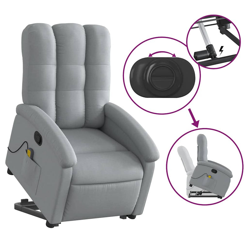 Stand up Massage Recliner Chair Light Grey Fabric