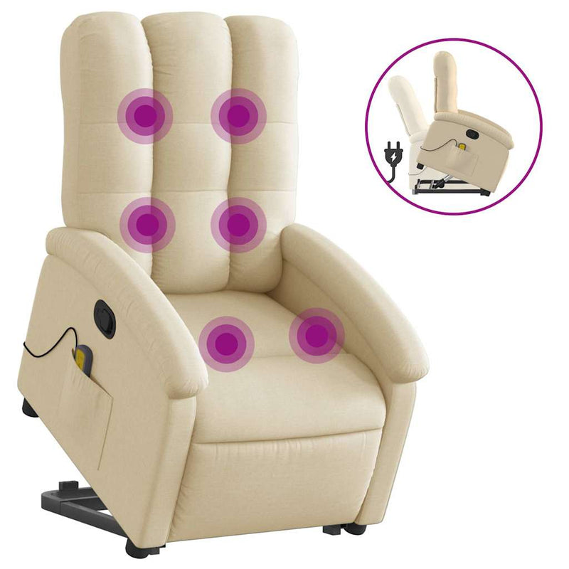 Stand up Massage Recliner Chair Cream Fabric