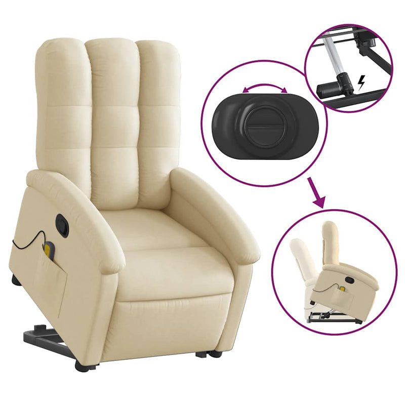 Stand up Massage Recliner Chair Cream Fabric