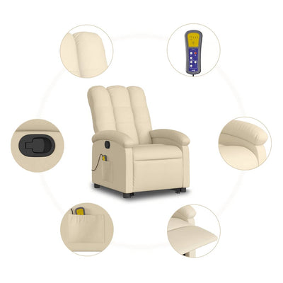 Stand up Massage Recliner Chair Cream Fabric