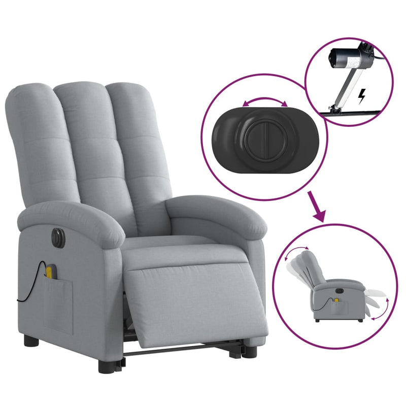 Electric Stand up Massage Recliner Chair Light Grey Fabric