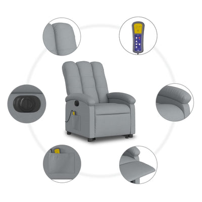 Electric Stand up Massage Recliner Chair Light Grey Fabric