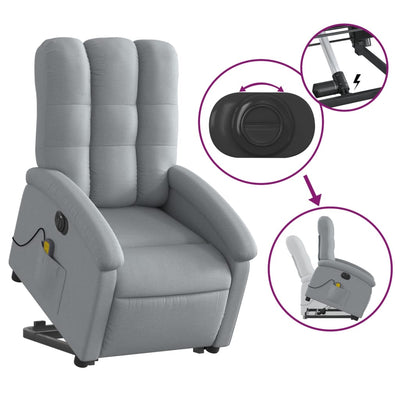 Electric Stand up Massage Recliner Chair Light Grey Fabric