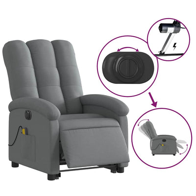 Electric Stand up Massage Recliner Chair Dark Grey Fabric