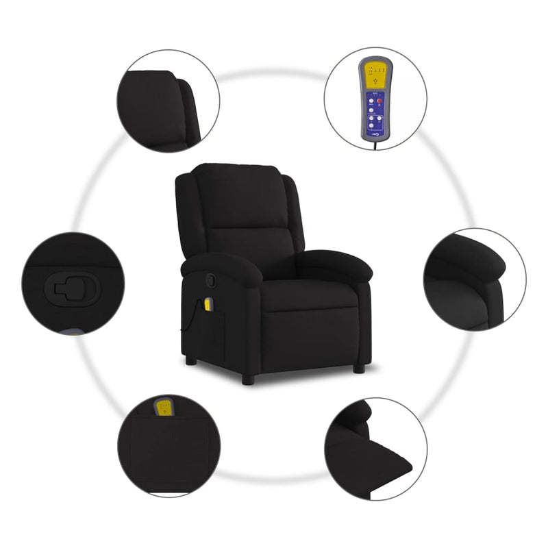 Massage Recliner Chair Black Fabric