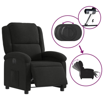 Electric Recliner Chair Black Fabric