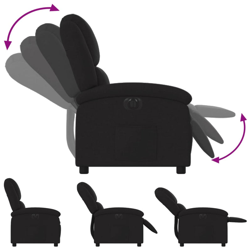 Electric Recliner Chair Black Fabric