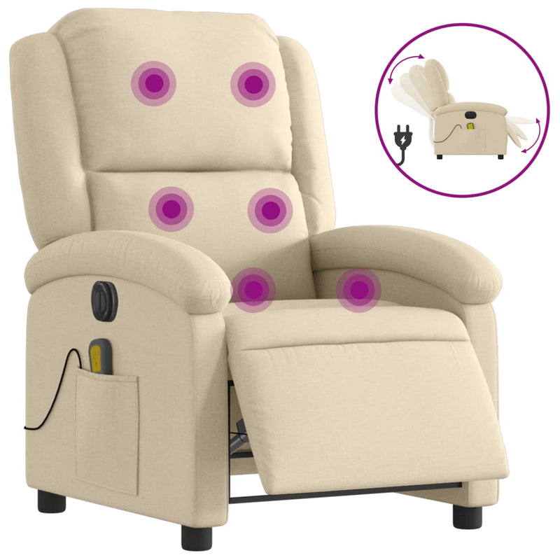 Electric Massage Recliner Chair Cream Fabric